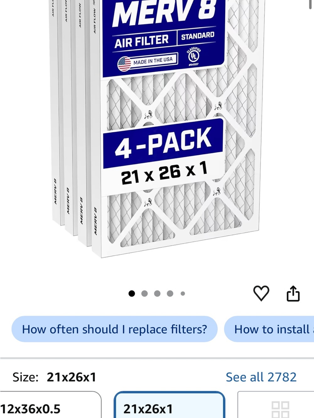 MERV 8 Air Filter 4-Pack (21 x 26 x 1) - White